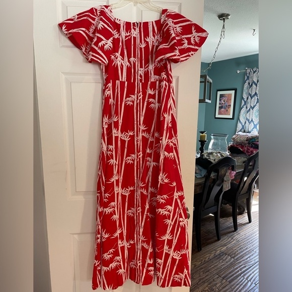 HUKILAU FASHIONS Made In Honolulu VINTAGE maxi dress n red with bamboo print - Picture 4 of 4